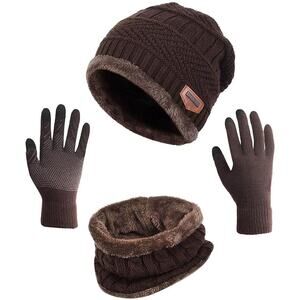 HINDAWI Women Scarf Gloves Slouchy Beanie Knit Touch Screen Mittens CircleScarf